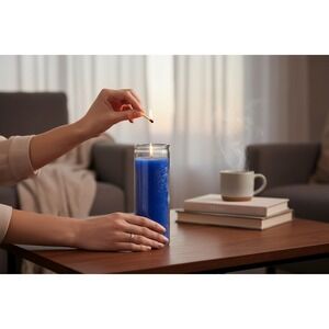 Stella Glass Jar Candles Unisex OS Blue Brand New Set of 2 Tall Pillar Unscented